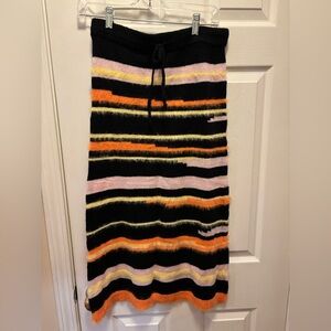 Sapphire O Soft Knit Fuzzy Striped Black & Orange Women's Skirt in Large BNWT